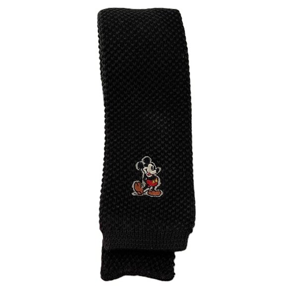 VTG WALT DISNEY PROD MICKEY MOUSE NECKTIE BLACK Cotton MADE IN USA 1090AT - Picture 1 of 6